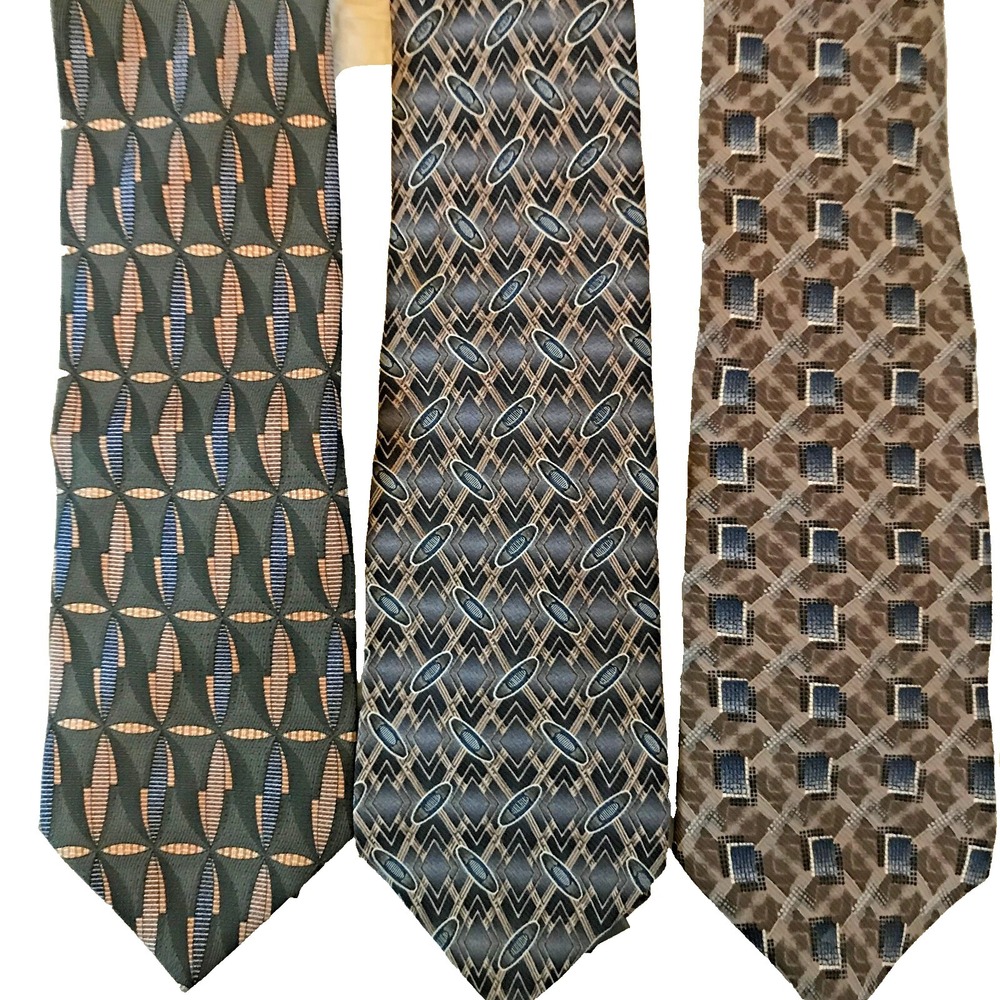 Dover Brand 3 Men's Ties 100% Silk Green Blue Yellow Brown Formal Business